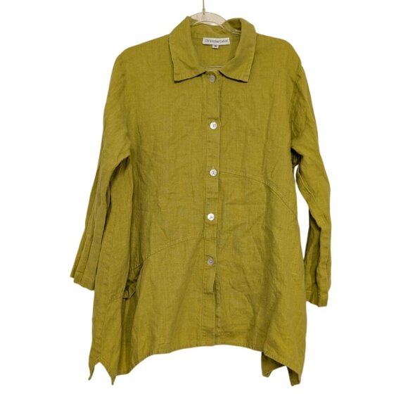 Christopher Calvin Linen Tunic Womens Size Small Chartreuse Yellow Lagenlook - Picture 1 of 12